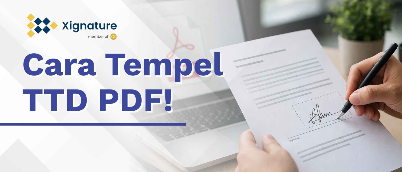 Seseorang sedang membubuhkan tanda tangan pada dokumen PDF di laptop menggunakan fitur tanda tangan digital yang rapi dan natural.