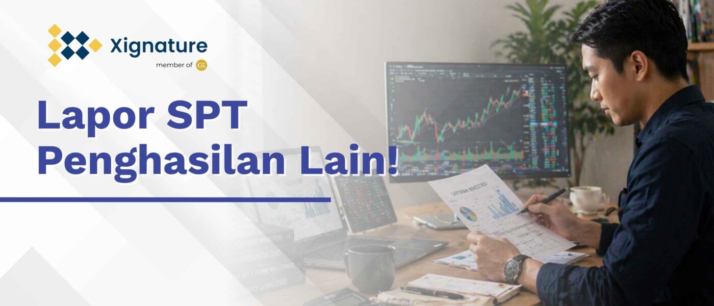 Seorang pria sedang menganalisis grafik saham di monitor dan mencatat laporan investasi untuk lapor SPT Penghasilan Lain.