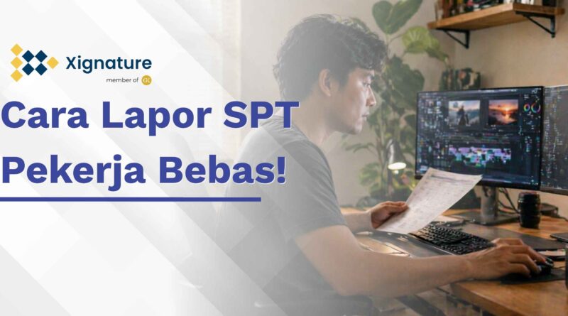 Pria sedang melakukan video editing di ruang kerja yang nyaman sambil memegang dokumen untuk lapor SPT Pekerja Bebas.