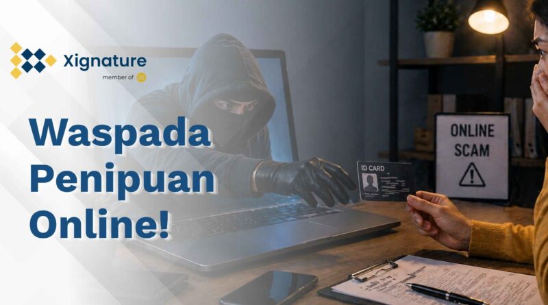 Ilustrasi seseorang yang menjadi korban penipuan online melalui dokumen digital, menunjukkan risiko pencurian identitas dan fraud.