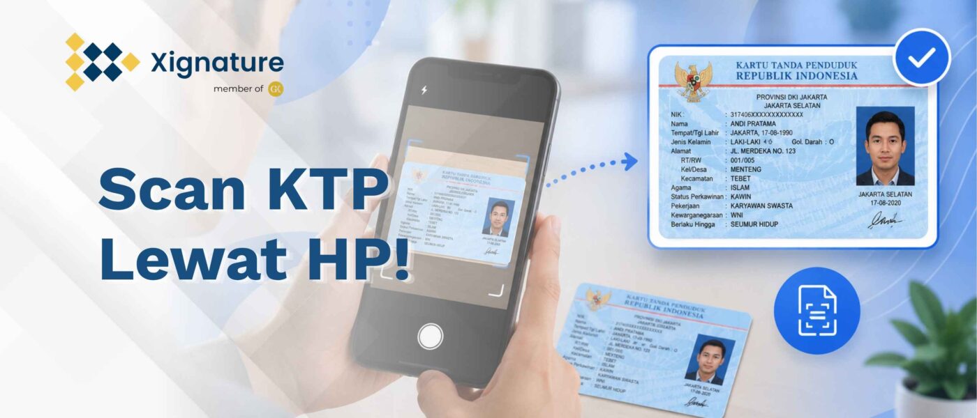 Ilustrasi cara scan KTP lewat HP menggunakan kamera smartphone untuk menghasilkan salinan digital e-KTP yang jernih, rapi, dan terverifikasi secara aman.