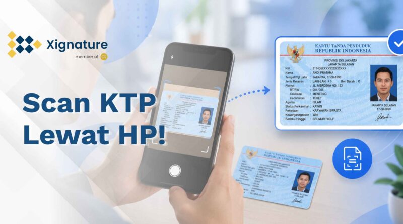 Ilustrasi cara scan KTP lewat HP menggunakan kamera smartphone untuk menghasilkan salinan digital e-KTP yang jernih, rapi, dan terverifikasi secara aman.
