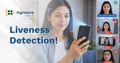 Ilustrasi cara kerja Liveness Detection pada smartphone yang berhasil memverifikasi wajah asli dan menolak manipulasi berupa cetak foto, rekaman video, serta topeng atau deepfake.