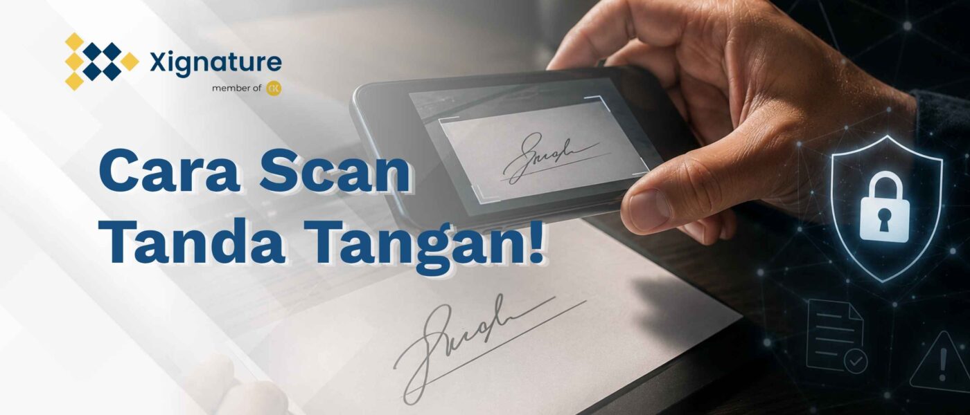 Seseorang menggunakan kamera smartphone untuk memindai atau mengambil gambar tanda tangan basah di atas kertas dokumen.