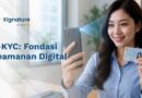 Ilustrasi proses verifikasi identitas menggunakan teknologi E-KYC dengan fitur pemindaian wajah biometrik (face recognition) dan pencocokan data e-KTP yang aman.