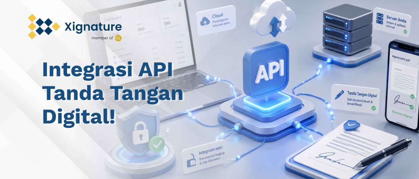 Visualisasi integrasi API tanda tangan digital yang menghubungkan server