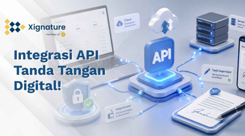 Visualisasi integrasi API tanda tangan digital yang menghubungkan server