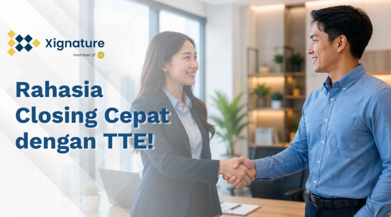 Dua profesional sedang bersalaman setelah berhasil menyepakati kontrak kerjasama bisnis menggunakan tanda tangan elektronik (TTE) tersertifikasi yang cepat dan legal.