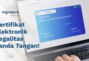 Tampilan sertifikat elektronik pada layar laptop sebagai segel kriptografi yang menjamin legalitas dan keabsahan tanda tangan digital di platform Xignature.