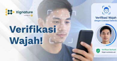Ilustrasi proses verifikasi wajah menggunakan teknologi Liveness Detection pada smartphone dengan pemindaian titik biometrik untuk memastikan wajah pengguna asli dan real-time.