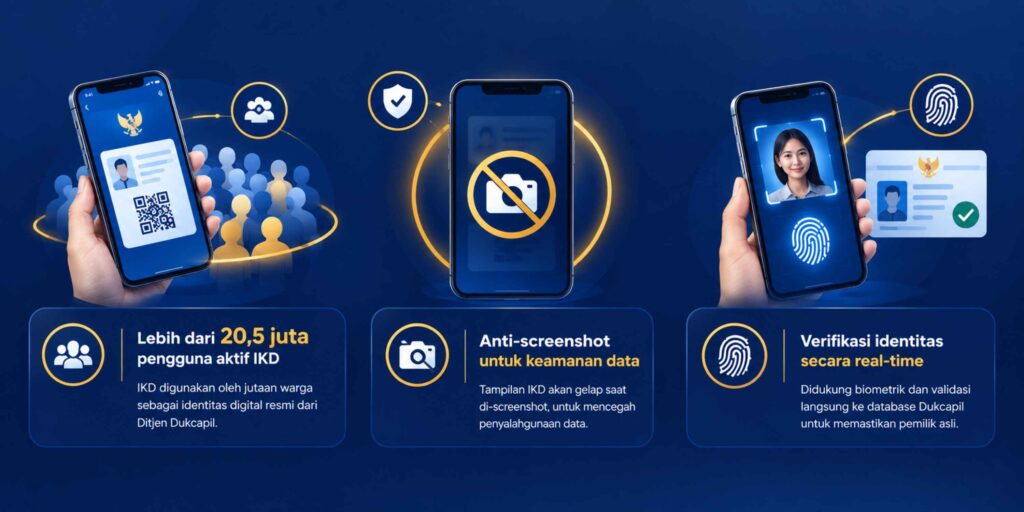 Infografis skala pengguna IKD dan lapisan keamanan identitas kependudukan digital