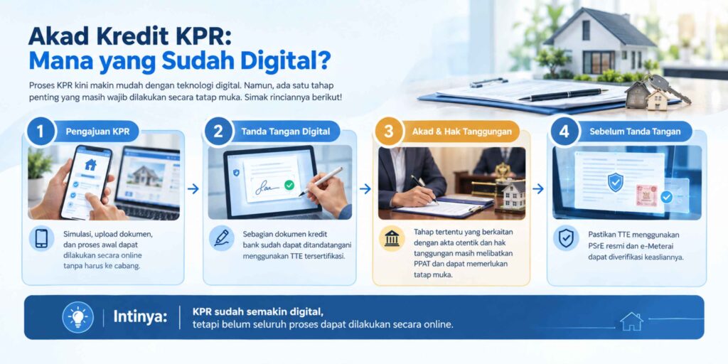 Infografis tahapan akad kredit rumah yang sudah bisa digital dan yang masih wajib tatap muka