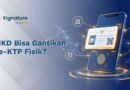 Ilustrasi identitas kependudukan digital IKD dalam bentuk smartphone dengan QR code dan sidik jari