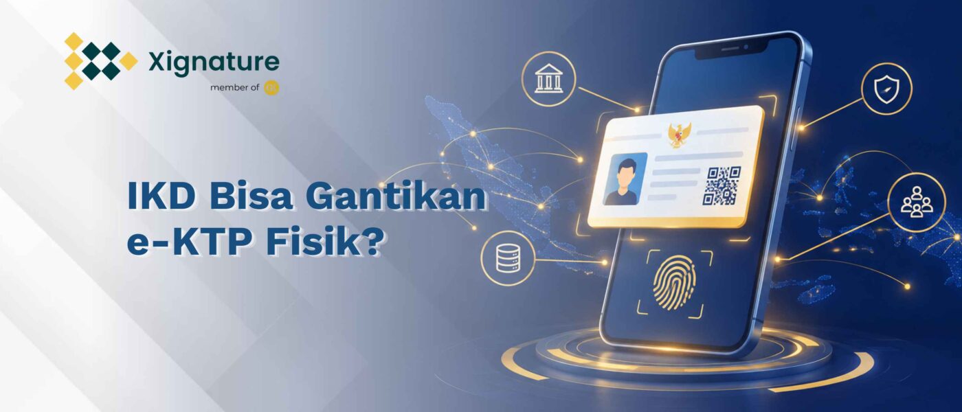 Ilustrasi identitas kependudukan digital IKD dalam bentuk smartphone dengan QR code dan sidik jari