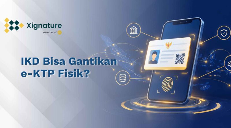 Ilustrasi identitas kependudukan digital IKD dalam bentuk smartphone dengan QR code dan sidik jari