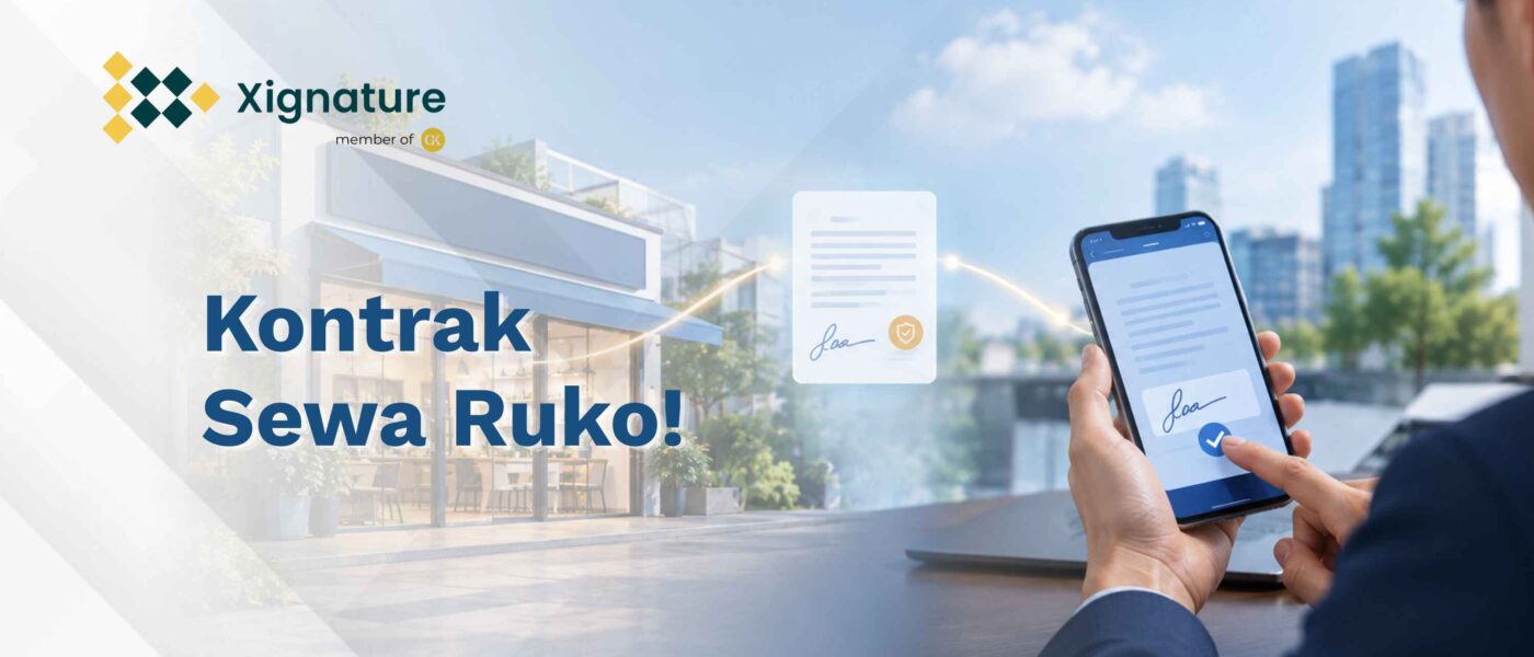 Ilustrasi kontrak sewa ruko digital antara pemilik dan penyewa lewat smartphone