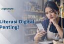 Pemilik usaha online memeriksa keaslian dokumen digital lewat smartphone, ilustrasi literasi digital dan keamanan siber