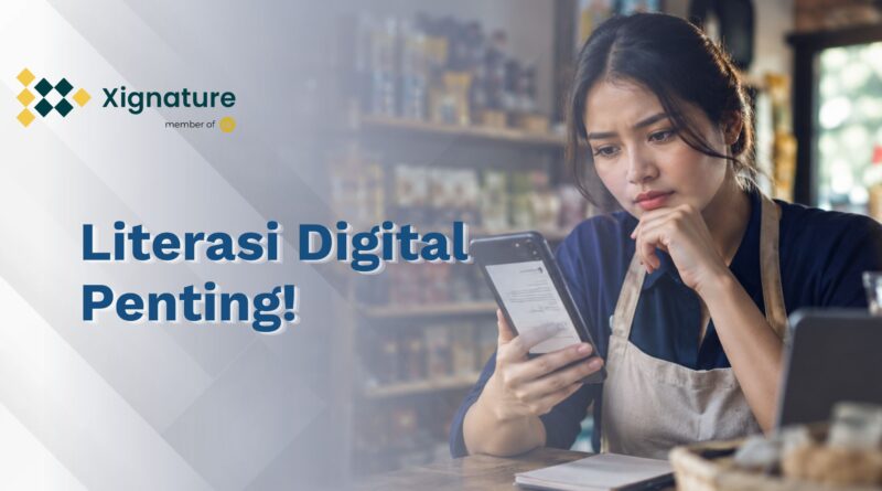 Pemilik usaha online memeriksa keaslian dokumen digital lewat smartphone, ilustrasi literasi digital dan keamanan siber