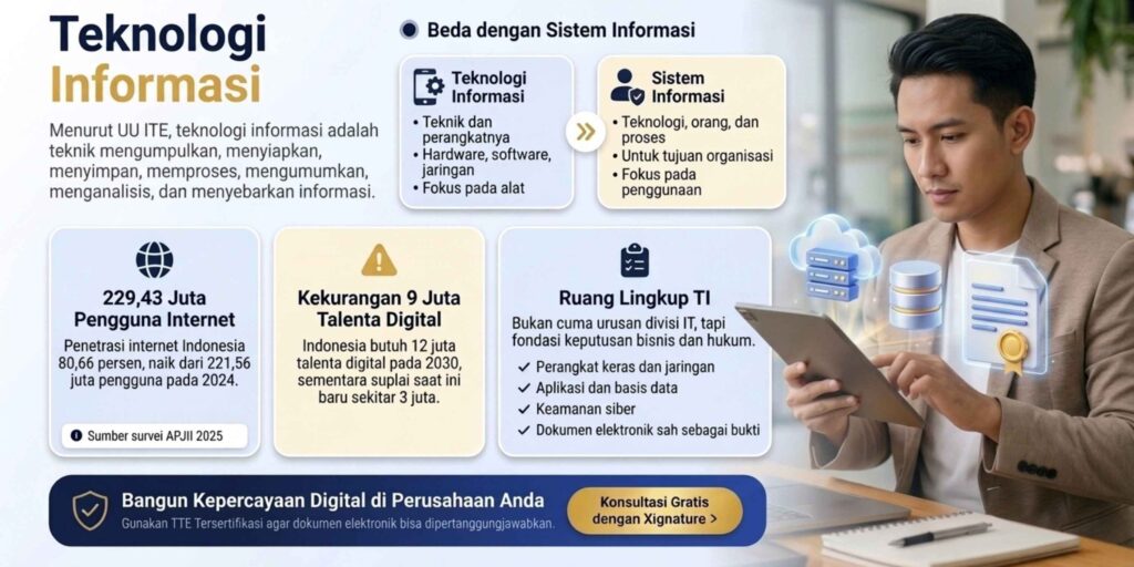 Empat panel yang merangkum definisi, ruang lingkup, jumlah pengguna internet, dan kebutuhan talenta digital Indonesia.