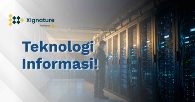 Staf TI memeriksa tablet di ruang server dengan pencahayaan navy dan emas