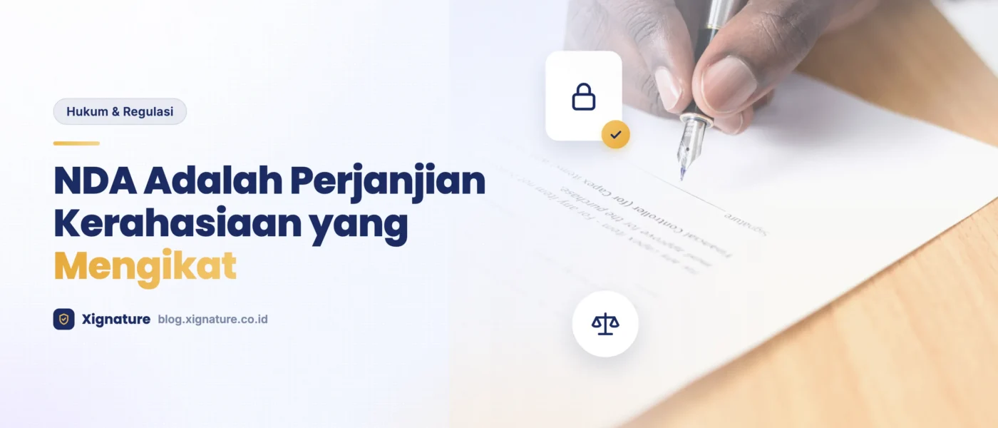 Dua pihak menandatangani perjanjian kerahasiaan (NDA) di atas meja kerja.